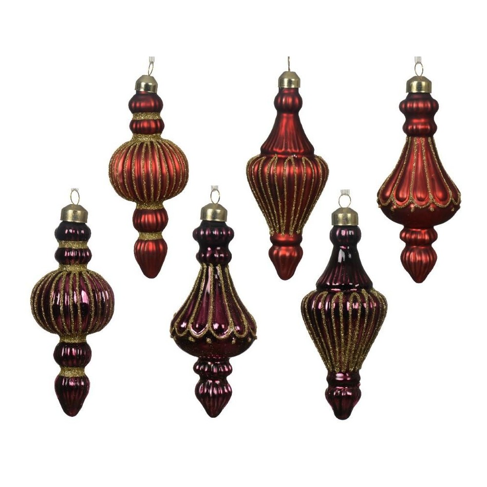 ADDOBBO VETRO H.16CM. ROSSO E BORDEAUX GLITTER